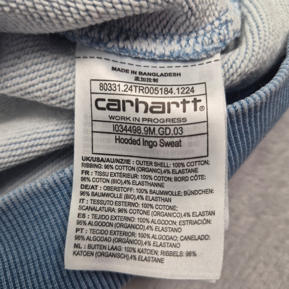 Carhartt WIP Heart Patch Hoodie Light Blue Stone Wash Sweatshirt Unisex Women XS - Picture 12 of 15